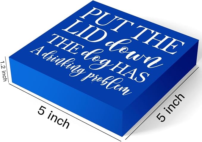 Funny Blue Square Box Sign - Bedroom Bathroom Dining Room Farmhouse Coffee Bar Tabletop Bookshelf Wall Decor - Wooden Box Sign with Toilet Humor Quotes for Home