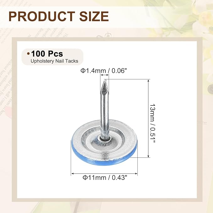 uxcell 100Pcs Upholstery Tacks, 11mmx13mm Flat Head Thumb Tack Decorative Furniture Nails Push Pins for Furniture Sofa Headboards, Blue