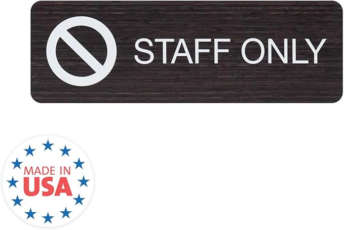 Dark Woodgrain Staff Only Sign / 3" x 9" Faux Wood Easy Adhesive Wall Room Notice/Restaurant Small Business Alternative Door Mount/Made In The USA