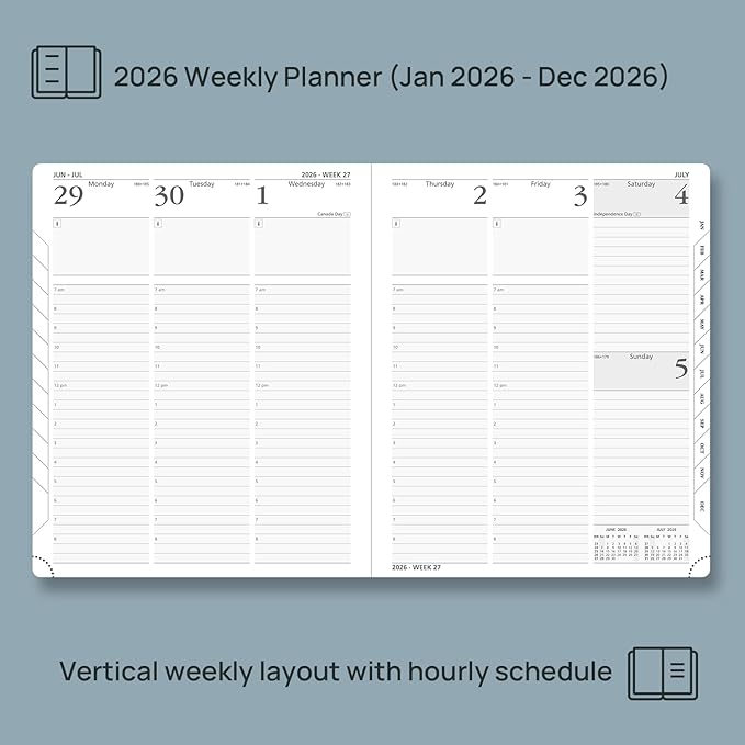 POPRUN 2026 Planner (Large - 8.5'' x 10.5'') - 2026 Weekly Calendar (Jan. 2026 - Dec. 2026) with Hourly Time Slots, Weekly/Monthly Appointment Book for Time Management - Leather Soft Cover - Night Sky Blue