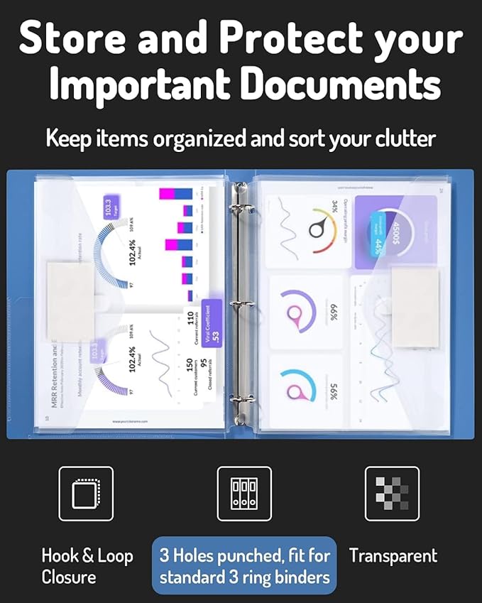 Forvencer Binder Pocket, 48 Pack Super Heavyweight Poly Binder Pocket with Tight Closure, Binder Folders Side Loading, 3 Ring Binder Pocket, Binder Dividers with Pockets, Letter Size, Clear