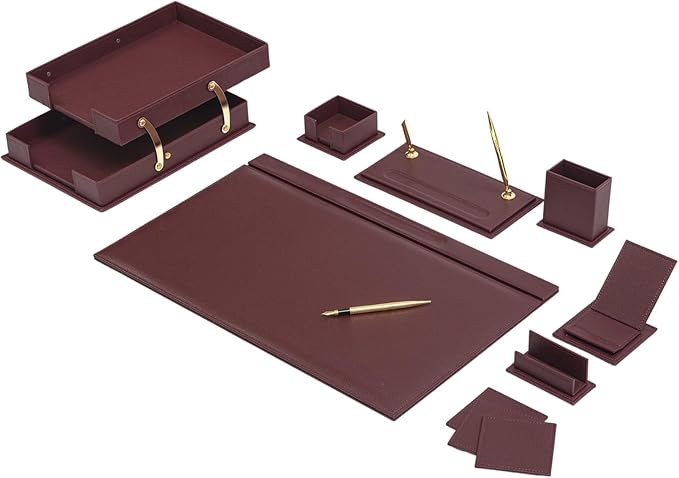 MOOGCO Bonded Set Luxury Leather Desk Pad & Desk Organization Essentials Desk Organizer Leather Desk Organizer (Burgundy)