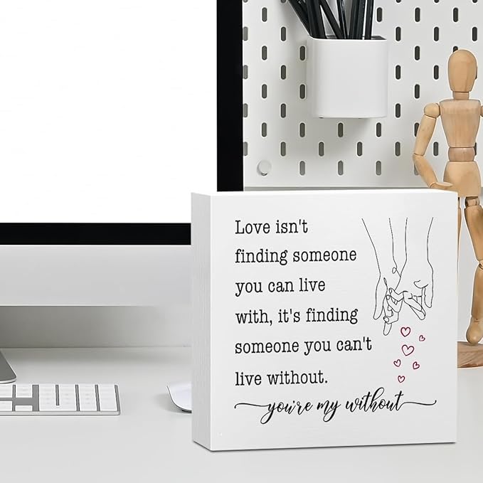 Wedding Gifts Office Supplies Rustic Desk Decor Romantic White Wooden Box Sign Anniversary Marriage Engagement Gifts Farmhouse Wood Plaque for Wife Husband Home Shelf Table Decorations Valentine Day