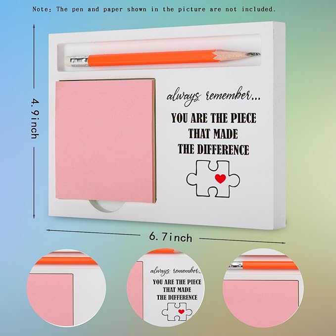 You Made The Difference Gift Desk Organizer with Puzzle Heart Design for Farewell, Volunteer, Teacher, or Team Appreciation Inspirational Note Pad Holder for Recognition XBCT13