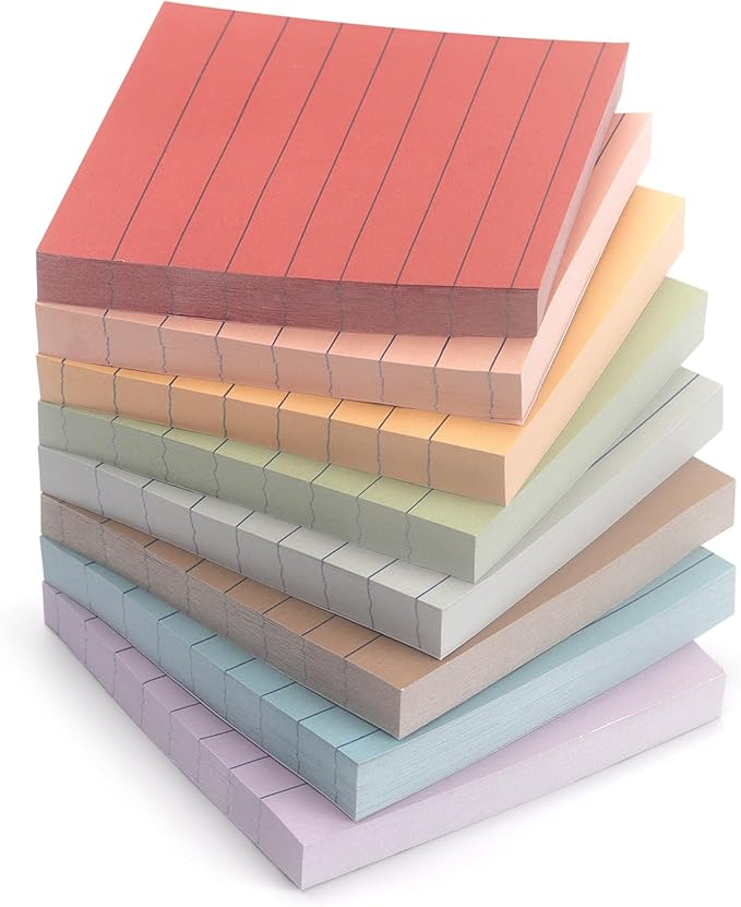 8 Pads Lined Sticky Notes Vintage Color 3x3 in, Self-Stick Sticky Note Pads Lined Pads 8 Pads/Pack, 640 Sheets, Easy to Paste for Office, School, Home