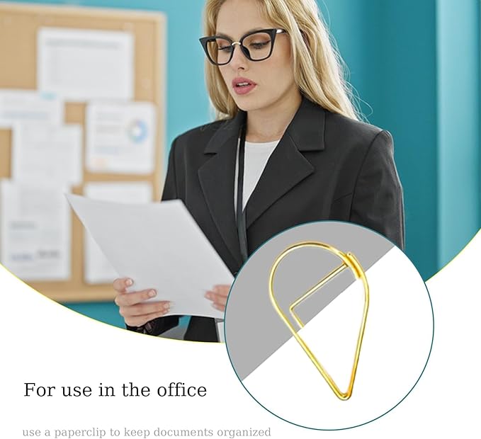 150 Pcs Small Gold Paper Clips Cute Paperclips Decorative Waterdrop Clips Basic Office Supplies for Photo Wedding Invitations