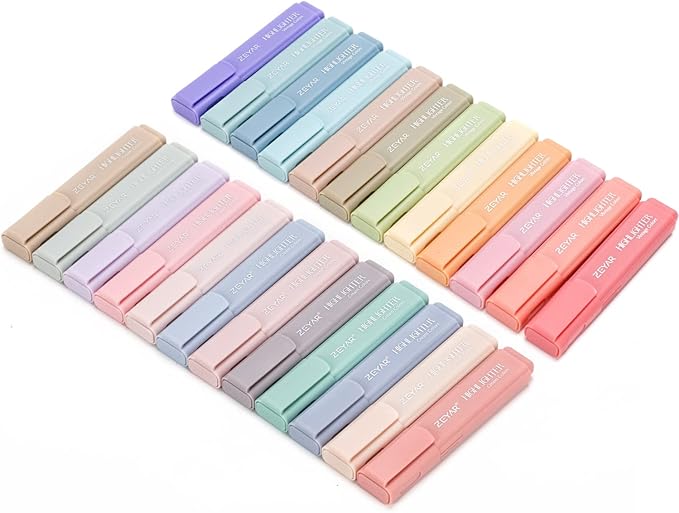 ZEYAR Highlighter Pen, Cream Colors Chisel Tip Markers, Water Based, Quick Dry, No Bleed, for Bible Study Notes School Office (24 Fulls Colors)