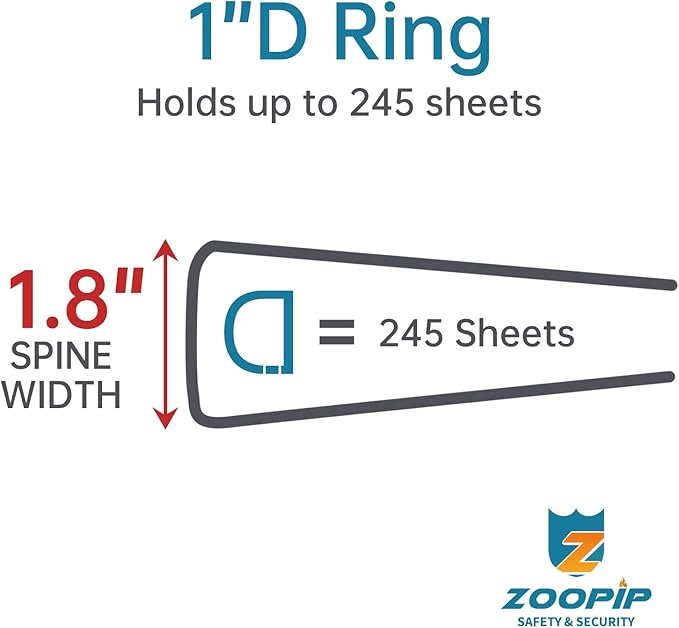 Fireproof 3 Ring Binder with Zipper,1 Inch D Rings Hold up 245 Sheets of 8.5" x 11" (A4),Compatible with Clear Page Protectors, Built-in net and Pen Holder (1 Pcs, Black, 1")
