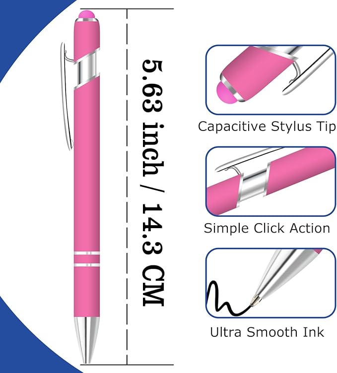 Personalized Pens Bulk, Custom Pens Design Text, Logo,Perfect for Corporate, Parties and Events,Customized Engraving Pen Gift with Stylus Tip, Black Ink