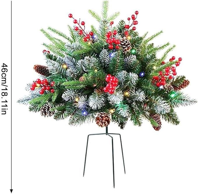 17.94" Prelit Planter Bushes Outdoor Christmas Tree with Lights, Pre-Lit Urn Filler Front Porch Decor with Pine Cones, Red Berries for Christmas Outdoor Holiday Home Decorations