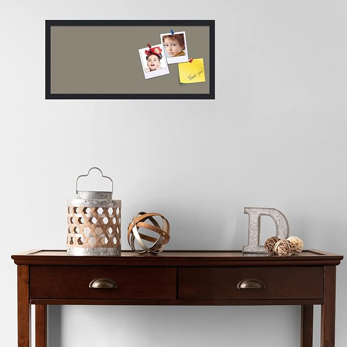 PinPix 28x12 Inch Cork Bulletin Board. This Decorative Framed Pin Board Comes with Pewter Design and a Satin Black Frame. Ideal for Home Office Decor or Message Board (PinPix-1812)