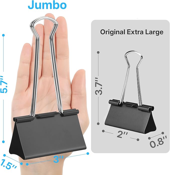 OWLKELA 3 Inch (12 Pcs) Jumbo Binder Clips, Extra Large Black Paper Clamps for Home, School and Office Supplies