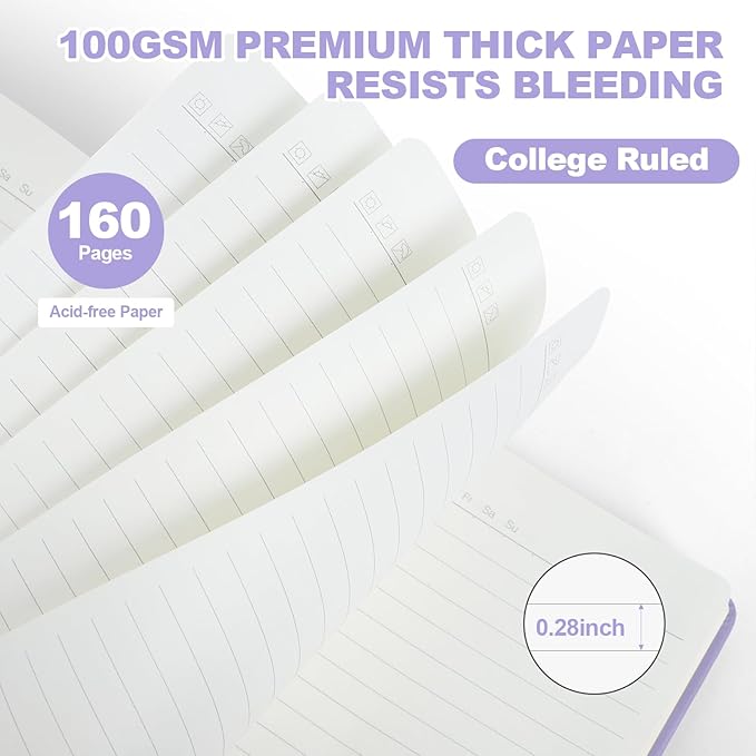 Lined Journal Notebooks for Writing, 100 GSM Thick Paper, 1 Pack Hardcover Notebooks, A5 College Ruled Notebook, Journaling Notebook for School/Travel/Office (Purple- 1 Pack)