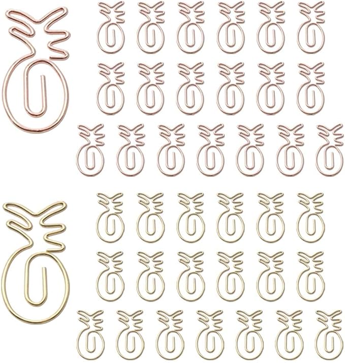 OWLFAVO 40pcs Pineapple Shape Paper Clips with Clear Box, Rose Gold and Yellow Gold, Funny Cute Paperclips Bookmarks Planner Clips for Fun Office Supplies School Gifts Wedding Decoration