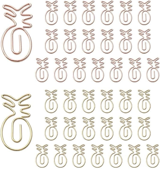 OWLFAVO 40pcs Pineapple Shape Paper Clips with Clear Box, Rose Gold and Yellow Gold, Funny Cute Paperclips Bookmarks Planner Clips for Fun Office Supplies School Gifts Wedding Decoration