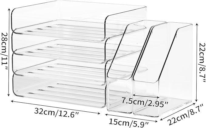 4-Tier Clear Acrylic Paper Tray Organizer for Desk with 2 Matching Bookends – Stackable Letter Tray Set, Stackable Paper Trays, Acrylic Desk Accessories/File Organizer, Office Organizer