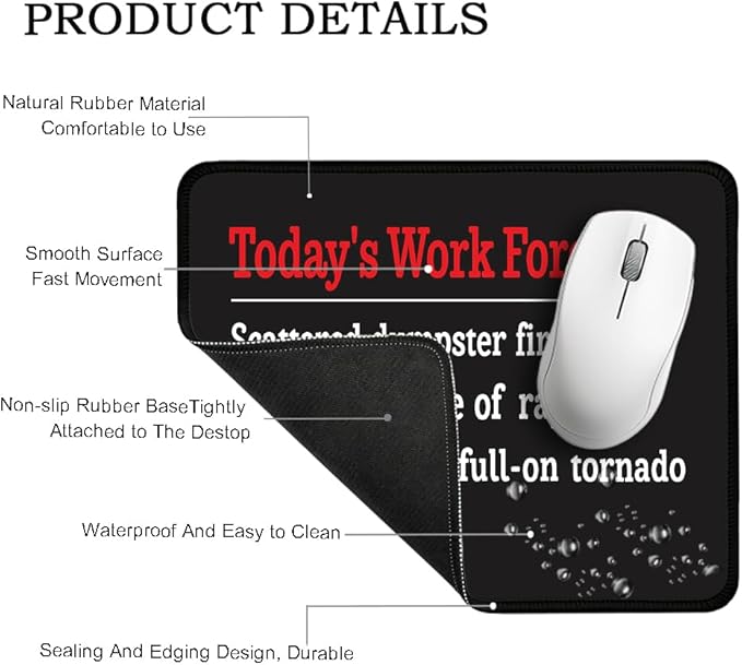 Today's Work Forecast Rectangular Mouse Pad, Funny Mouse Pads for Desk, Coworker Sarcastic Gifts, Office Gifts for Coworkers, Funny Employee Gifts for Colleagues, Sarcastic Teacher Gifts E