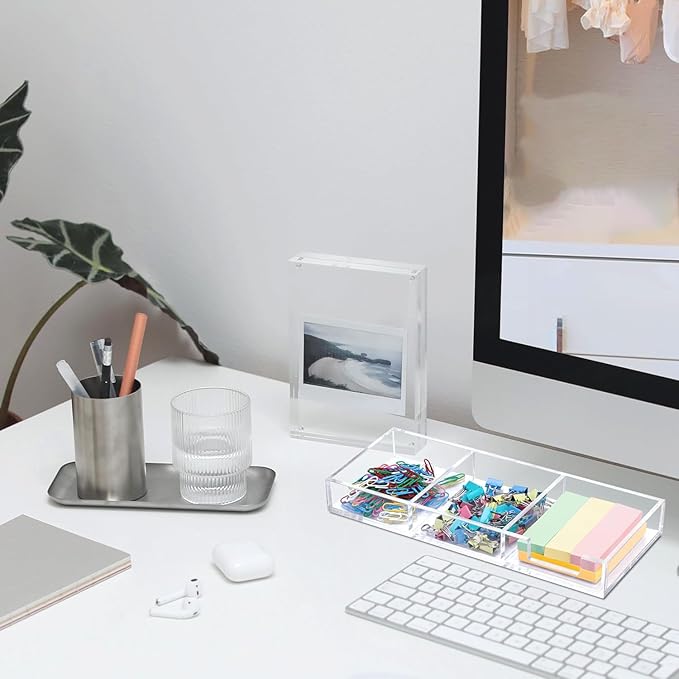 WORHE Sticky Note Holder 3 In 1 Clear Acrylic Self-Stick Memo Pads Holders Desk Organizer for School Office Home, Post Pop Notes Dispenser for 3"X3" Note Pads (BQ211)