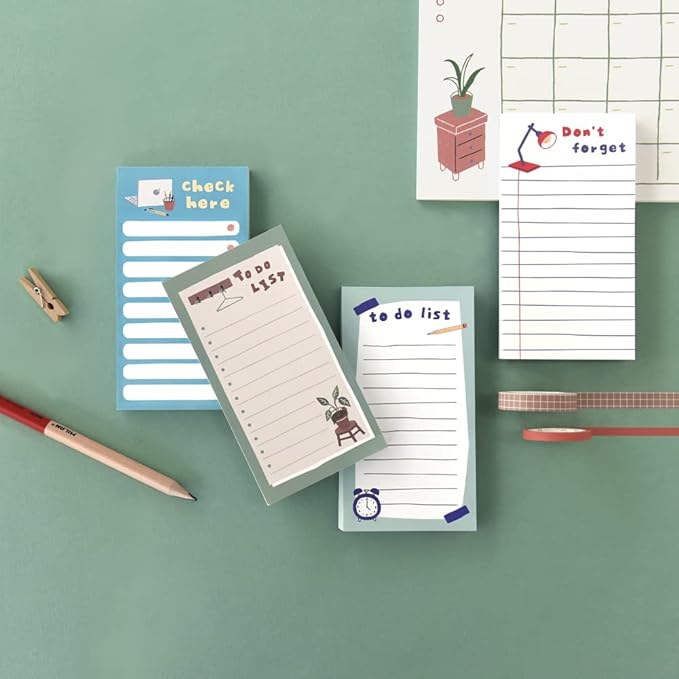 Monolike Memopad Ordinary days SET - 4 Packs, 4 Different Designs, 80 Sheets Per Pad, Total 320 Sheets, Note pads, Writing pads, 80x148mm