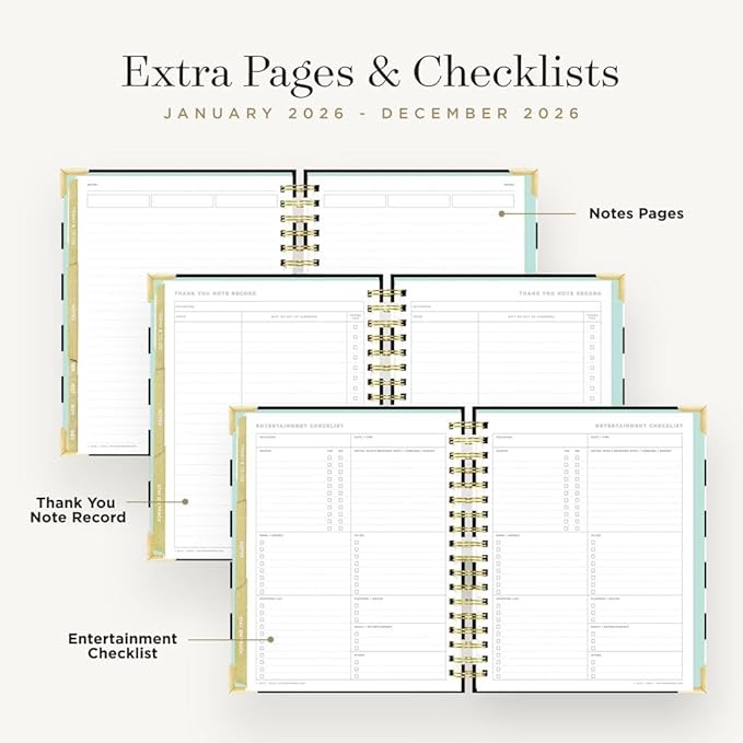 Day Designer 2026 Weekly Planner – Premium Planner for Stylish Organization. Combines Weekly & Monthly Calendars, Daily Schedule, Notes Pages, Goal Setting, Stickers, Pocket & More. Elegant Laminated Cover with Gold Accents (Black Stripe Design - 2026)