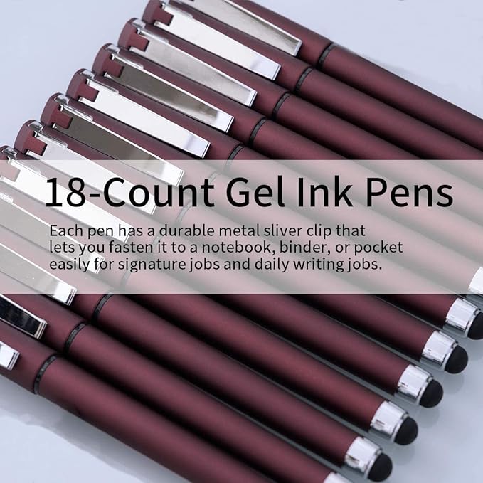 MiSiBao 0.5mm Black Ink Gel Ink Rollerball Pens 2 in 1 Medium Point Pens with Stylus Work Pen Smooth Writing for Office (Black Ink 18-pack 0.5mm Red)
