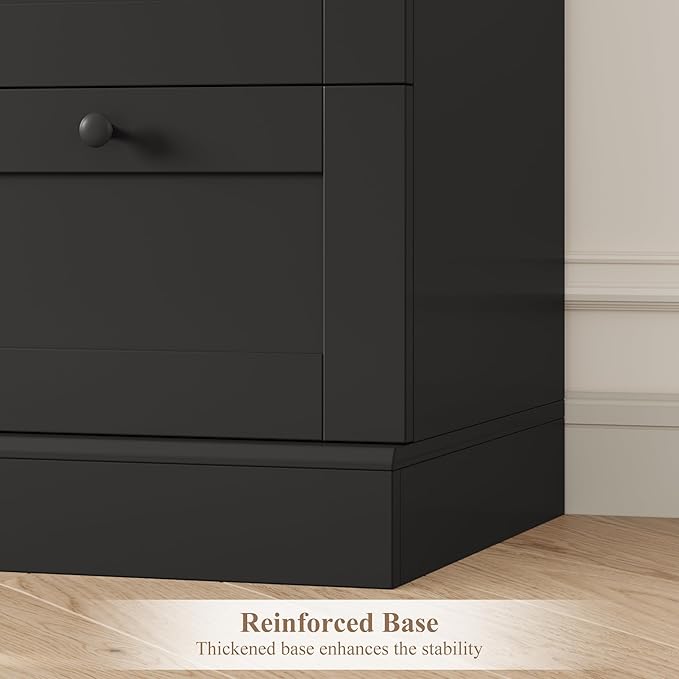 HOSTACK 6 Drawer Dresser, Dresser for Bedroom, Wood Wide Chest of Drawers, Modern Drawer Chest for Living Room, Entryway, Hallway, Black