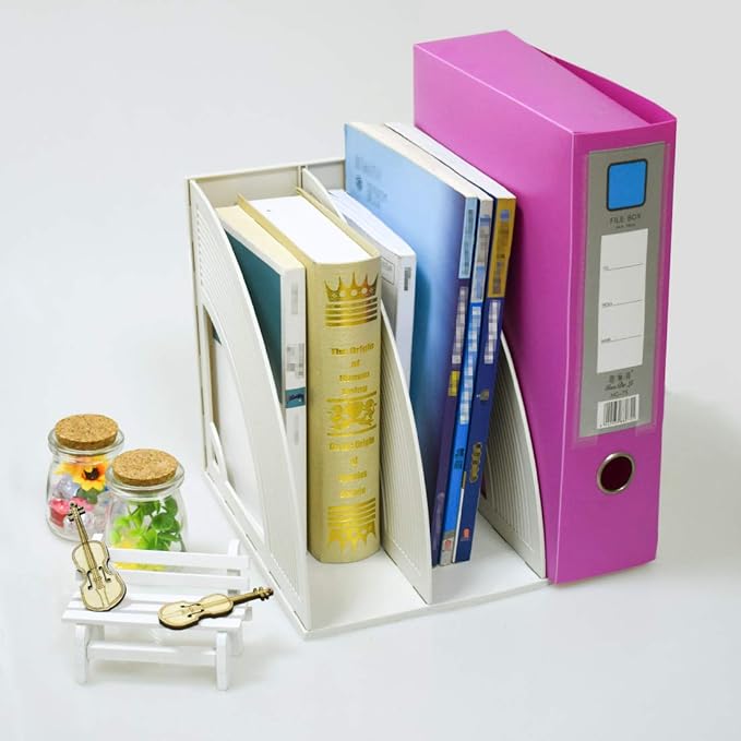 SAYEEC Magazine File Holders 3 Compartment Binder Stand Gray Magazine Storage Folder Desktop File Bookshelf Organizer Office Book Holder Rack for Office Home School