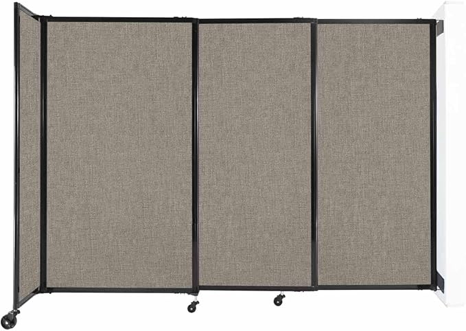 Wall-Mounted Sliding StraightWall Room Divider | Adjustable Widths | Locking Wheels | Room Separator | Up to 7'2" Wide x 5' Tall Warm Pebble Fabric Panels