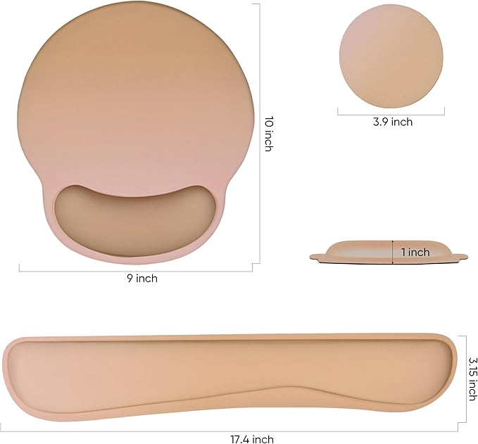 RICHEN 3 PCS Computer Mouse Pads for Desk with Coaster Set, Non-Slip Keyboard Wrist Rest and Mouse Pad Set, Ergonomic Design (Gradient Brown)