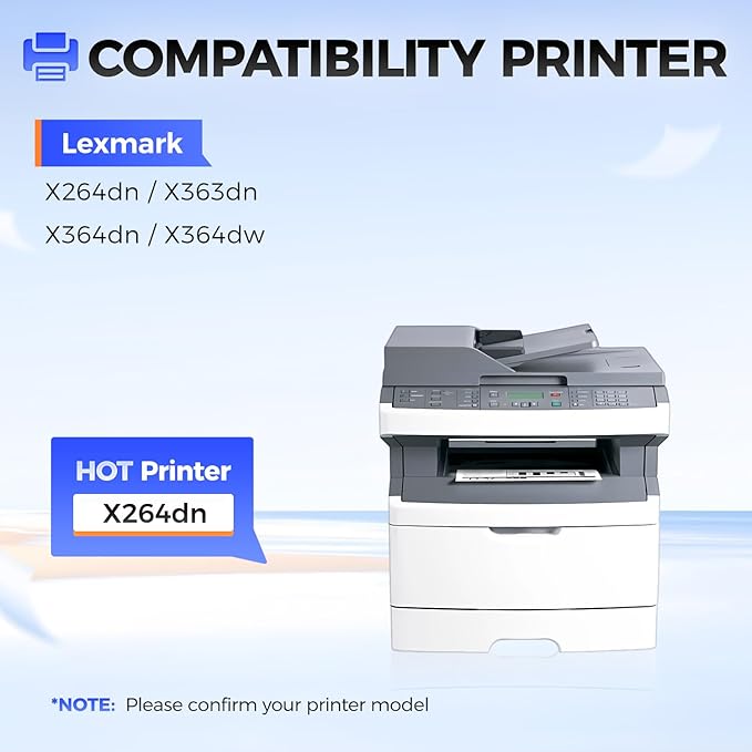 X264H11G Toner Cartridge Black 1-Pack High Yield with Chip Replacement for Lexmark X264 X264A11G X264H11G Toner Compatible with Lexmark X264dn X363dn X364dn X364dw X363 Series Printers (9,000 Pages)