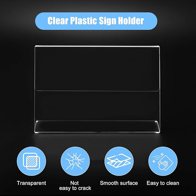 Slanted Back Acrylic Sign Holder,6 x 4 Clear Plastic Sign Holder,Paper Display Table Stand,Acrylic Stands for Display Frame,Flyer Holders for Office,Store,Restaurant- Horizontal(6 Pack)