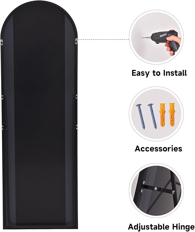 HARRITPURE 58"x18" Arched Full Length Mirror Free Standing Leaning Mirror Hanging Mounted Mirror Aluminum Frame Modern Simple Home Decor for Living Room Bedroom Cloakroom, Black