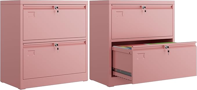 Metal Lateral File Cabinet, 30.24" H Lockable Files Cabinet, Ins Design Office Cabinet with 2 Drawers, Assembly Required