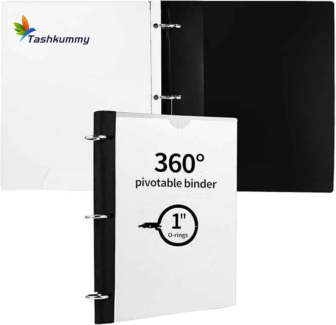 360 Degree Pivotable Binder, Upgraded 3 Ring Binder 1 inch, Flexible Binders 3 Ring, Foldable Three Ring Binders- White