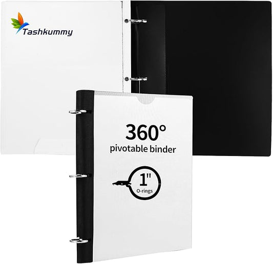 360 Degree Pivotable Binder, Upgraded 3 Ring Binder 1 inch, Flexible Binders 3 Ring, Foldable Three Ring Binders- White
