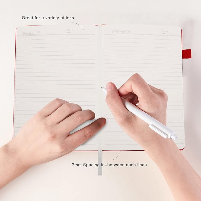 Deziliao Lined Journal Notebooks with Pen Loop, Hardcover Notebook Journal for Work, 100Gsm Premium Thick Paper with Inner Pocket, Medium 5.7''''x8.4'''', ?bright Red, Ruled, 1 Pack
