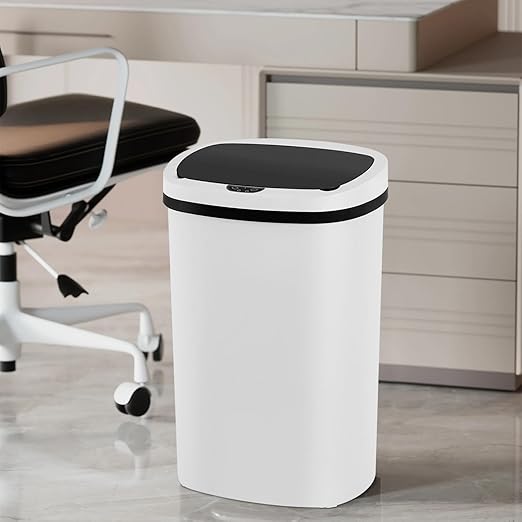 PayLessHere 13 Gallon Trash Can Kitchen Trash Can Automatic Garbage Can with Lid Touch Free High-Capacity Motion Sensor for Kitchen Bedroom Bathroom Office Wateproof Trash Bin (3, White)