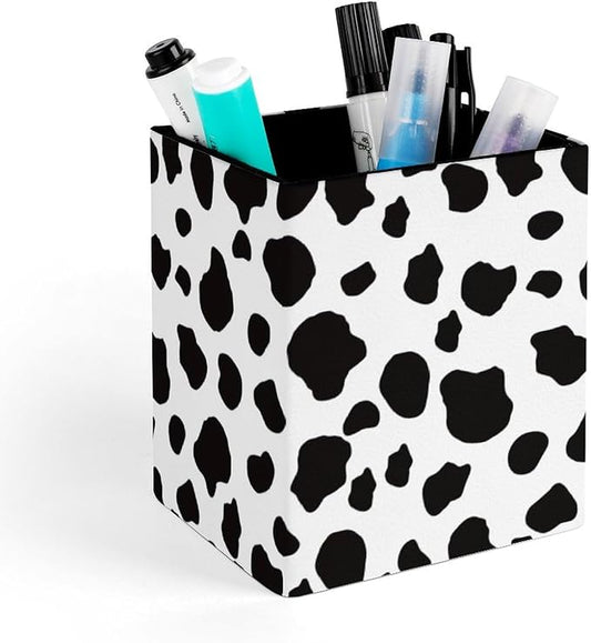 Square Pen Holder & Pencil Organizer for Desk - Office Storage Organizer, Markers/Makeup Brushes/Scissors Holder, Compact Desk Decor Accessories for Home Classroom School(Cows Print)
