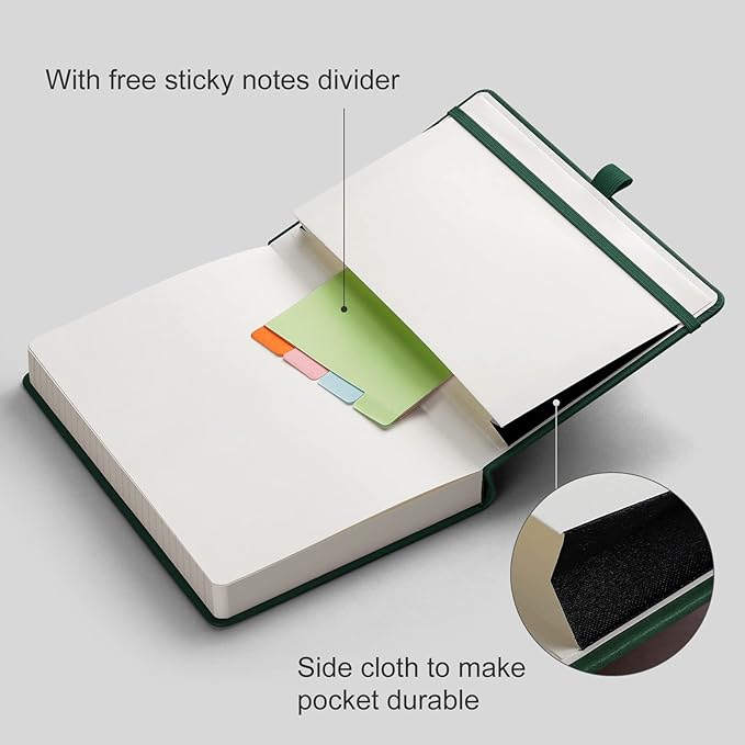 AHGXG Lined Journal Notebook - 320 Numbered Pages Thick Journal for Women A5 Notepad College Ruled, 100gsm Paper, Leather Hardcover, for Men Writing Work Office School, 5.75'' X 8.38''-Green