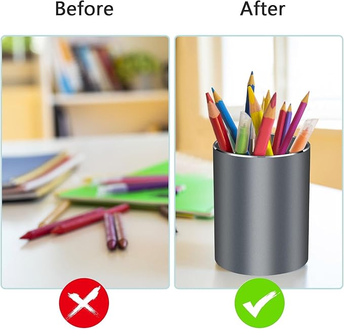 Pen holder, aluminum alloy waterproof pen holder, desktop simple and modern minimalist, multifunctional office supplies for families, kids and schools Grey