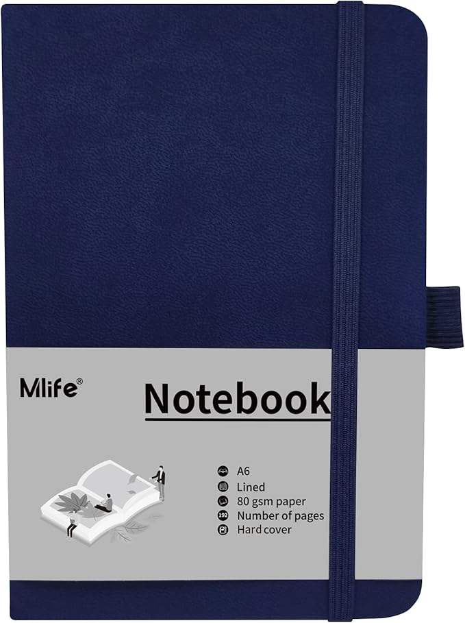 A6 Small Journal Notebook, Lined Pocket Notebook with Pen Holder, Mini Notebook Hardcover, 192 Pages, 3.9 inches * 5.5 inches Jurnal for Women and Man (Blue)
