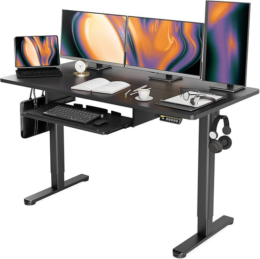 Claiks Standing Desk with Keyboard Tray, Standing Desk Adjustable Height, Raising Desks for Home Office and Computer Workstation, 55 Inches, Black