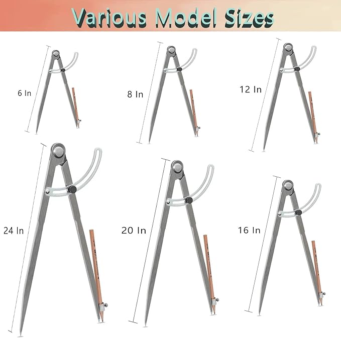 12 inch Compass for Geometry, Compass for Woodworking, Precision Woodworking Compass with Wing Divider and Pencil Holder, Large Compass for Geometry, Woodworking Compass, Drafting, Drawing Compass
