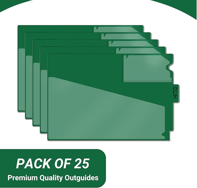 Doctor Stuff - Center Tab Vinyl Outguides, Diagonal Cut Front Pocket, Top Charge Out Slip Pocket, Plastic File Folder, Letter Size 9" x 13-1/4", Green, 25/Box