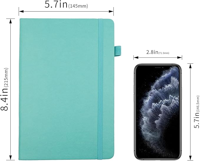 Deziliao Lined Journal Notebooks with Pen Loop, Hardcover Notebook Journal for Work, 100Gsm Premium Thick Paper with Inner Pocket, Medium 5.7"x8.4", （Cyan, Ruled）