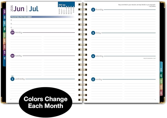 HARDCOVER 2026 Planner, 8.5"x11": 14 Months (November 2025 - December 2026), Daily Weekly Monthly Planner, Yearly Agenda, Bookmark, Pocket Folder and Sticky Note Set (Black Gold Numbers)