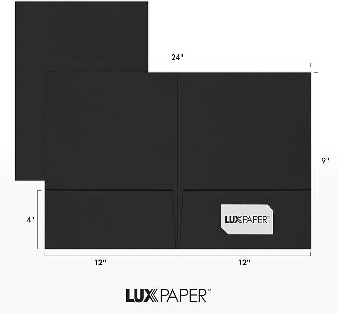 LUXPaper 9" x 12" Presentation Folders | Two Pocket | Midnight Black | 100lb. Cover | 25 Qty