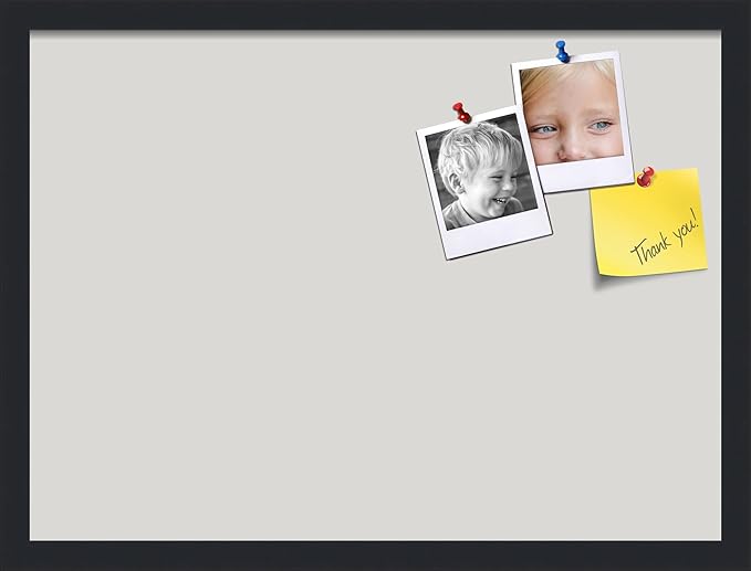 PinPix 23x17 Inch Cork Bulletin Board. This Decorative Framed Pin Board Comes with Light Stone Design and a Satin Black Frame. Ideal for Home Office Decor or Message Board (PinPix-1809)