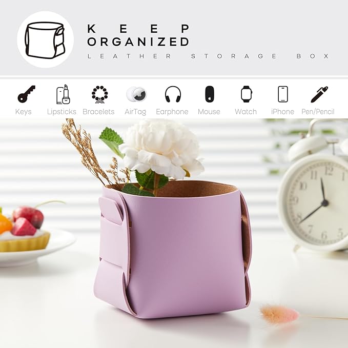 HOMIEAZICOZI 2-Pack Cork Leather Desk Accessories Storage - Pencil Pen Holder - Makeup Brush Holder Organizer - Stylish Addition to Home Decor (Purple)