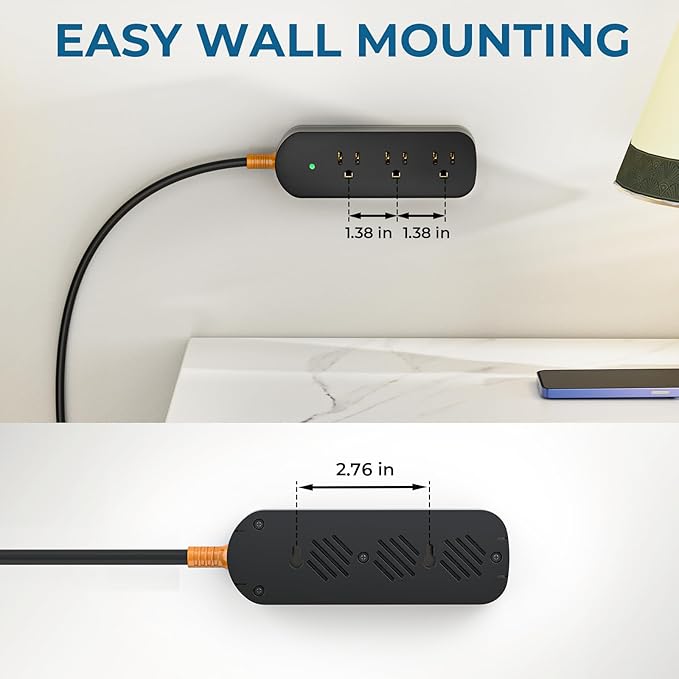 Surge Protector Power Strip,1625W/13A,5Ft Extension Cord with 3 Outlets,Waterproof Class 6 Heavy Duty Extension Cord for Indoor Outdoor,UL FCC IPX6 Listed (Black, 5FT)